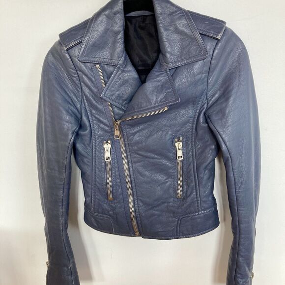 BALENCIAGA Woman's Leather Moto Bike Jacket in Gray, size FR34/XS/US 2 - Picture 4 of 16